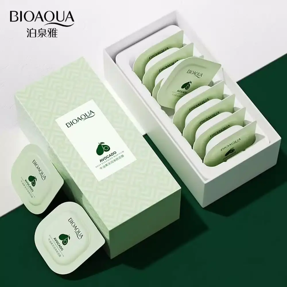 Close-up of Bioaqua Avocado Mud Mask single pouch, torn open with green mud squeezing out. - thumbnail