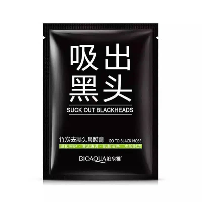 Bioaqua Suck Out Blackheads Nasal Mask 6g sachet, front view, white and black packaging design. - thumbnail