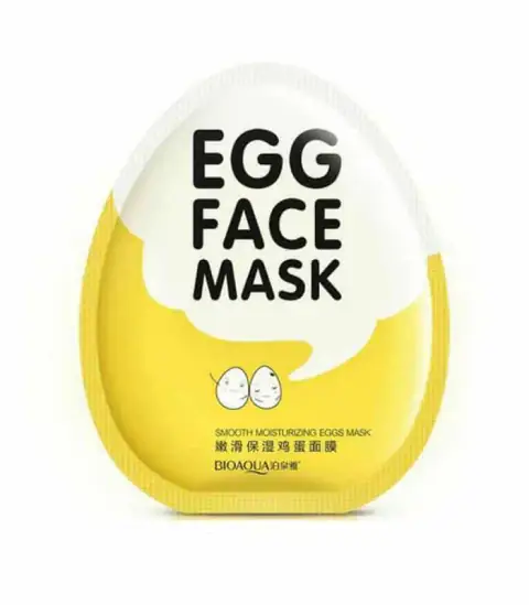 Front view of Bioaqua Egg Face Sheet Mask 25g, white packaging with egg illustration.