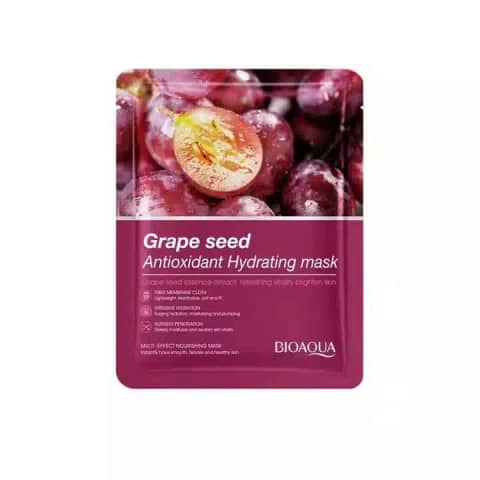 Bioaqua Grape Seed Antioxidant Hydrating Facial Sheet Mask, purple sachet with grape fruit design.