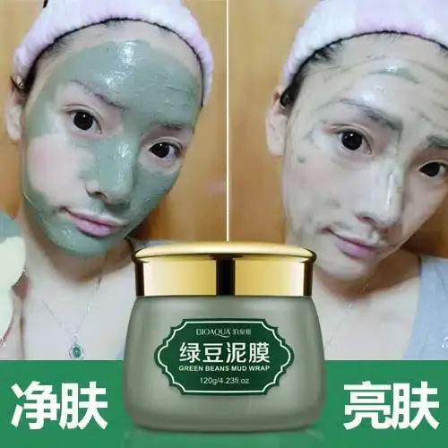 Bioaqua Green Beans Mud Mask open jar, revealing the thick, creamy green mask texture. - thumbnail