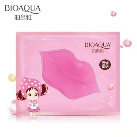 Bioaqua Moisturizing Collagen Lip Mask 8gm in a pink jar, shown beside its retail box.