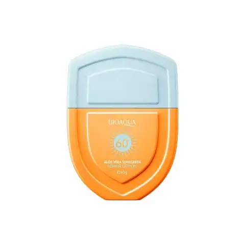 Upright Bioaqua Moisturizing Aloe Vera Sunscreen SPF 60+PA+++ tube, green and white packaging.
