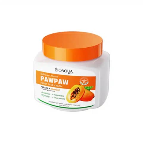 Bioaqua Pawpaw Papaya Vitamin C Face Cream 300g jar, open with rich yellow cream inside.