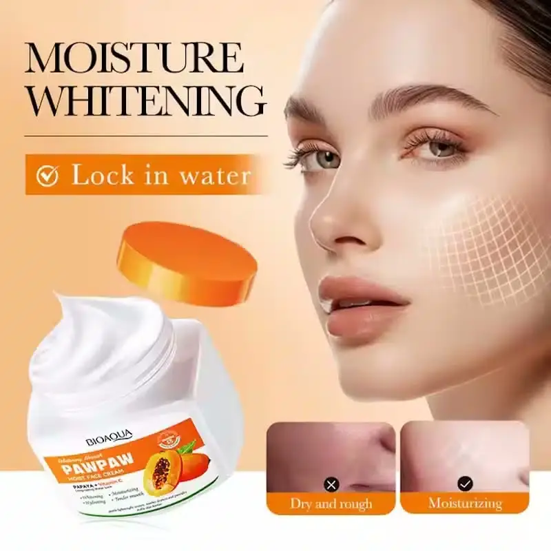 Two Bioaqua Pawpaw Papaya Vitamin C Face Cream jars, one open revealing creamy yellow texture. - thumbnail