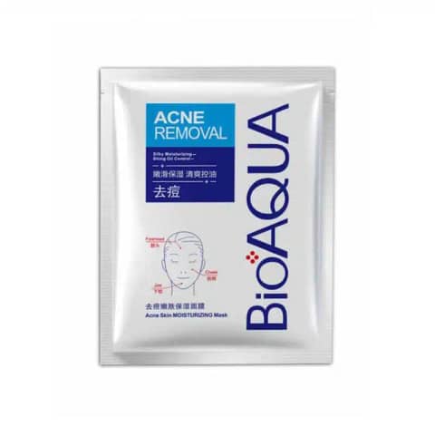 Bioaqua Pure Skin Acne Rejuvenation Moisturizing Sheet Mask, white and green packaging, front view.