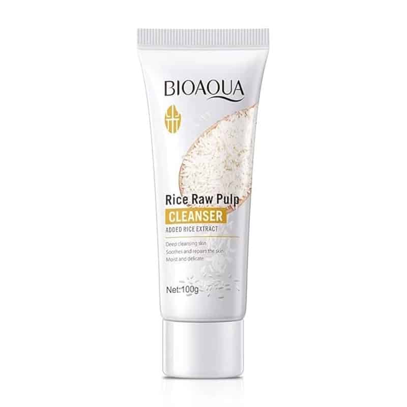 Bioaqua Rice Raw Pulp Cleanser 100ml tube, white and gold packaging, standing upright. - thumbnail