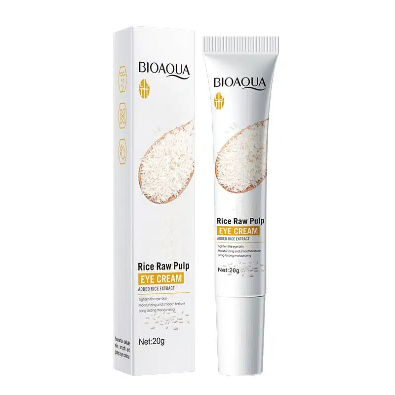 Bioaqua Rice Raw Pulp Eye Cream 20g, white tube with gold cap, clearly showing front label. - thumbnail