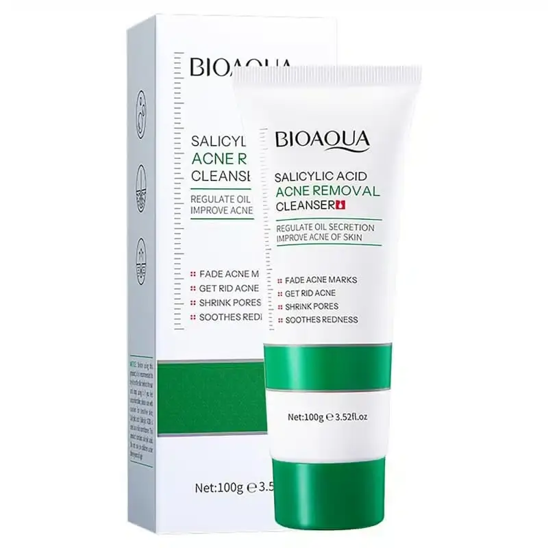 Bioaqua Salicylic Acid Acne Cleanser 100g white tube with purple cap, front view. - thumbnail