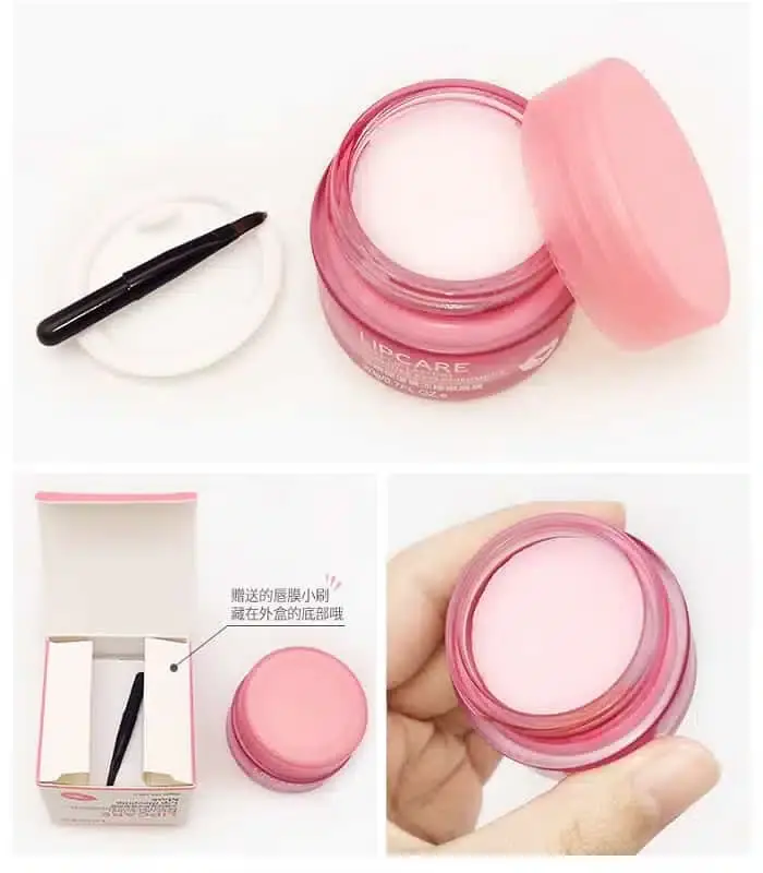 Close-up of Bioaqua Strawberry Lip Sleeping Mask's glossy pink texture on a small applicator. - thumbnail