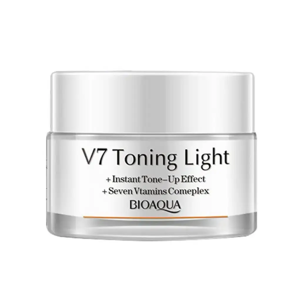 Bioaqua V7 Toning Light Cream white jar with gold lid, Korean skincare beauty product. - thumbnail