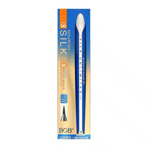 Bob Silk Unlimited 3D Super Black Eyeliner Gel Pen in sleek black packaging with silver details.