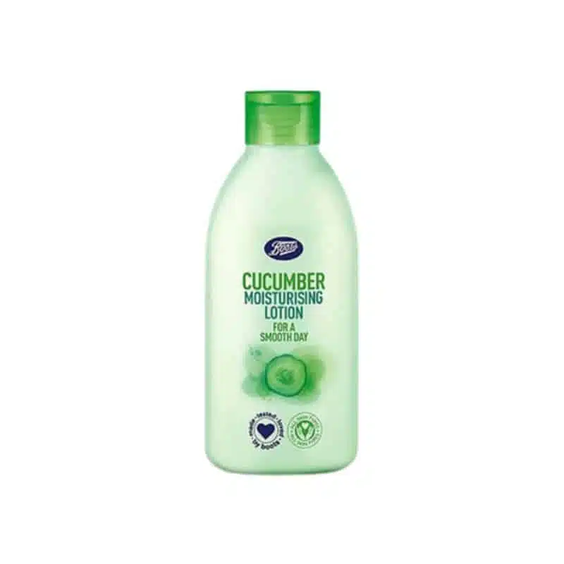 Boots Cucumber Moisturising Lotion 150ml white bottle, prominent green label and cap, standing upright. - thumbnail