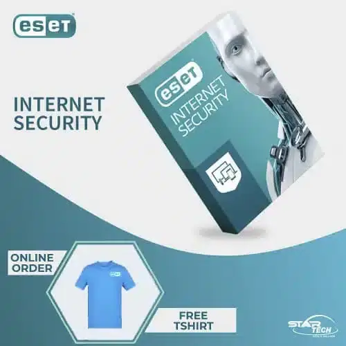ESET brand logo featuring modern blue sans-serif typography and a unique stylized dot.