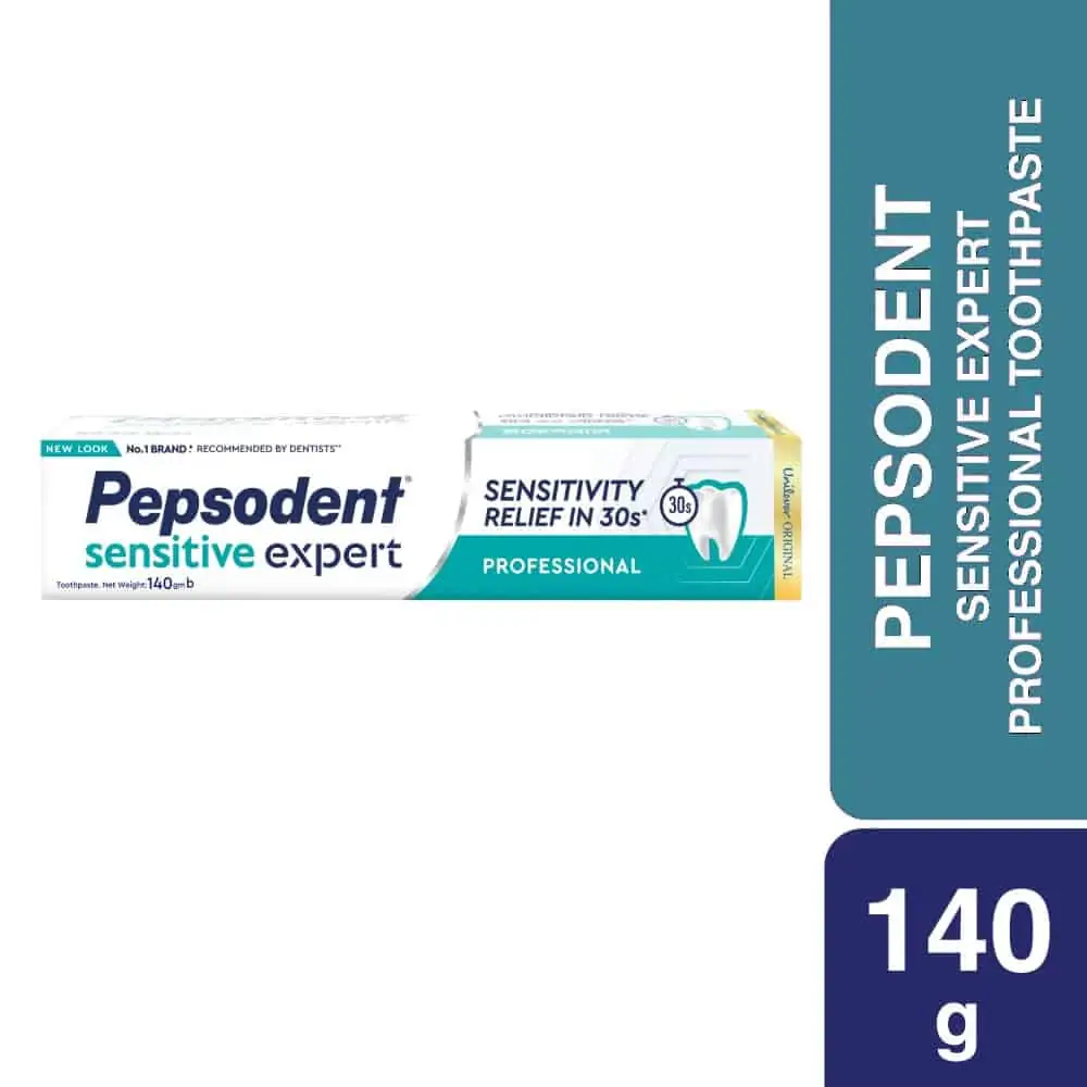 Pepsodent logo featuring white stylized text on a blue background with a distinct red wave design.