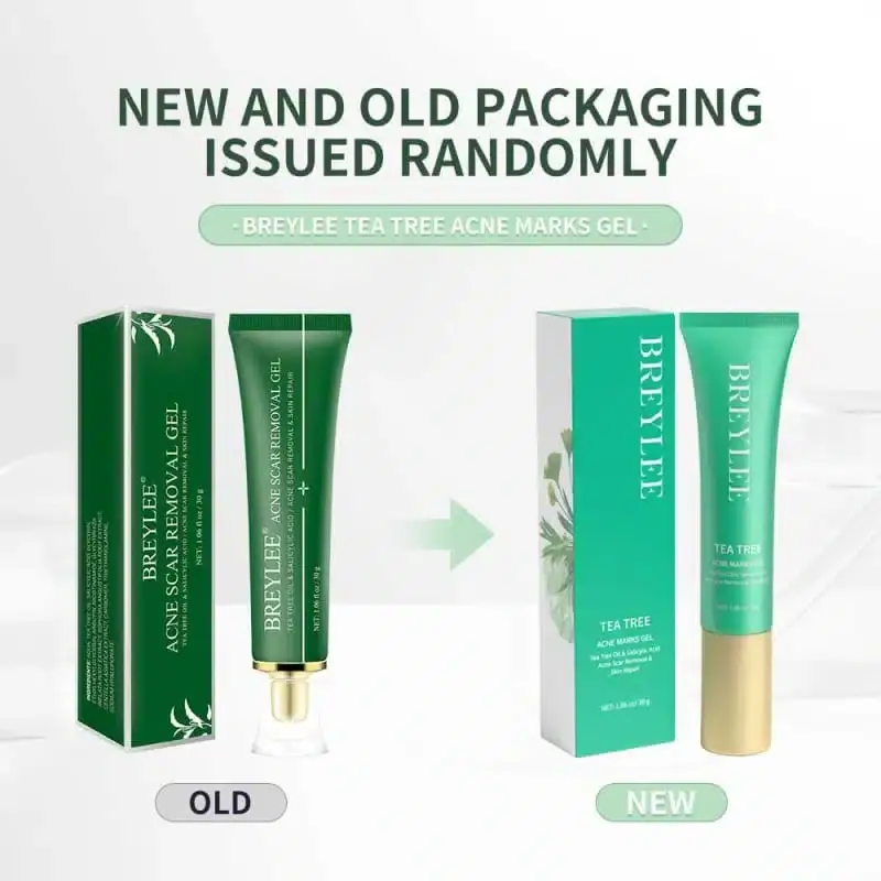Breylee Acne Treatment Cream tube lying next to its upright green and white product box. - thumbnail