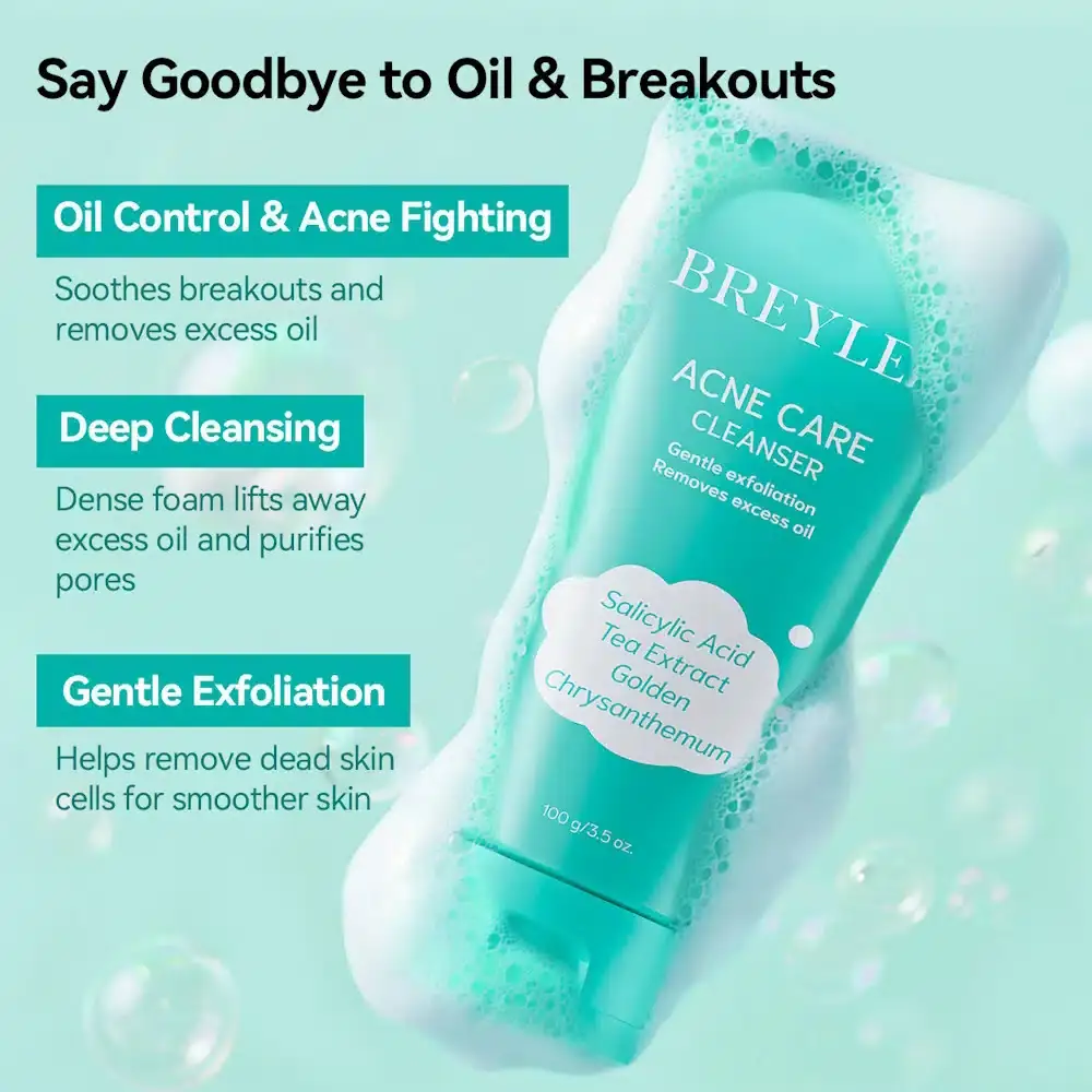 Breylee Acne Care Cleanser 100g tube's back, detailing product information and ingredients clearly visible. - thumbnail