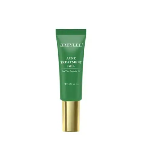 Breylee Acne Treatment Gel 15g in its white tube with a vibrant green flip-top cap.