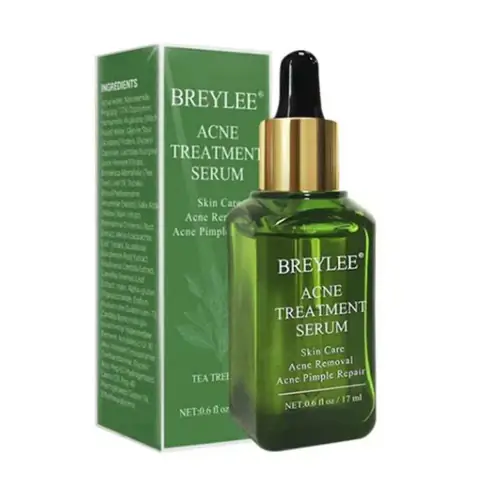 Breylee Acne Treatment Serum 17ml, clear dropper bottle filled with amber anti-pimple solution.