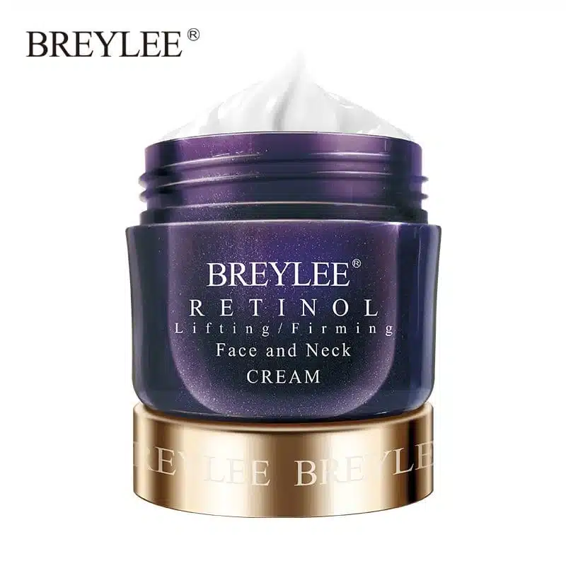 Breylee Retinol Face Cream in a white jar with a glossy orange lid, angled view. - thumbnail