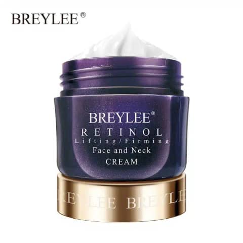 Breylee Retinol Face Cream in a white jar with a glossy orange lid, angled view.