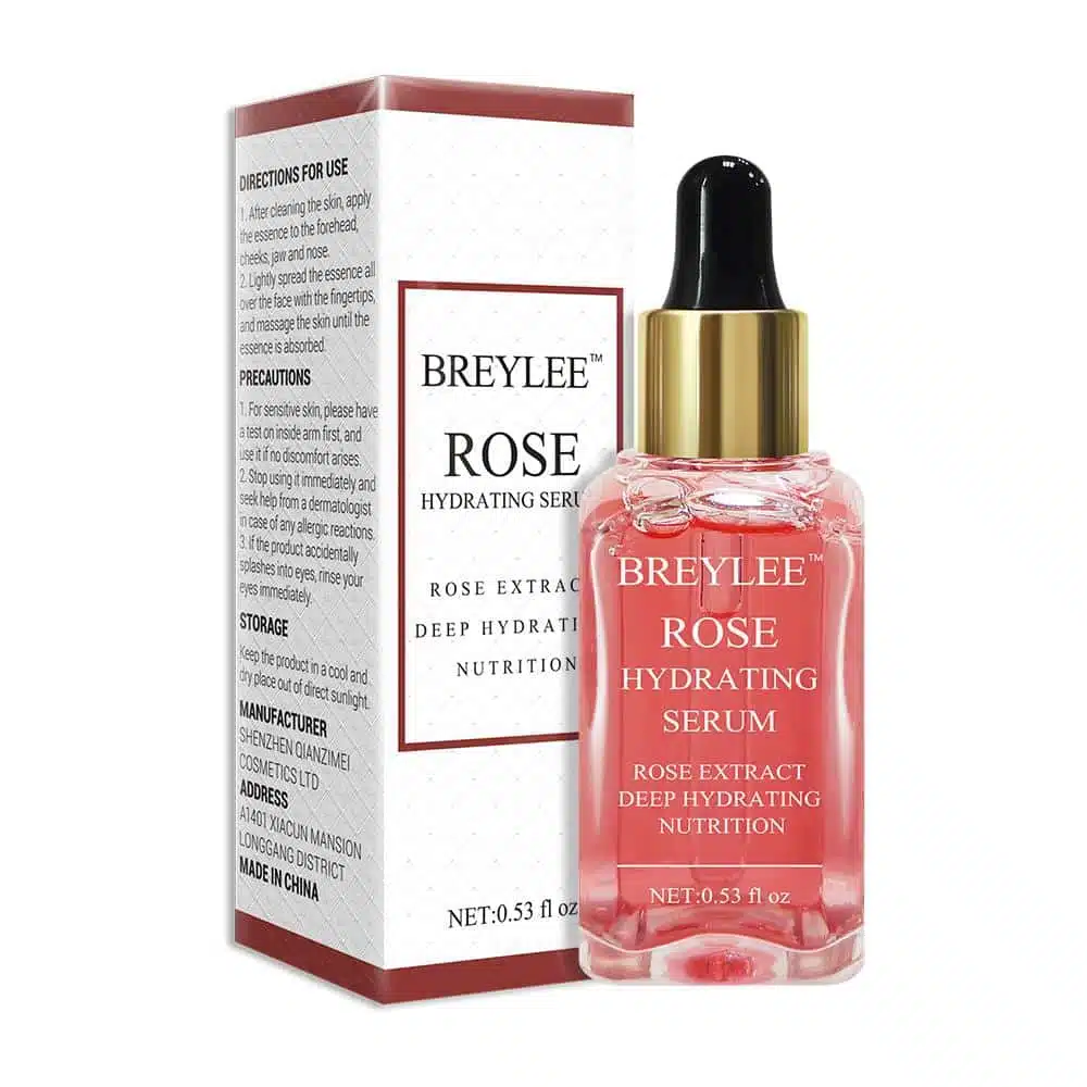 Breylee Rose Nourishing Serum in a clear glass dropper bottle with pink rose petals background. - thumbnail