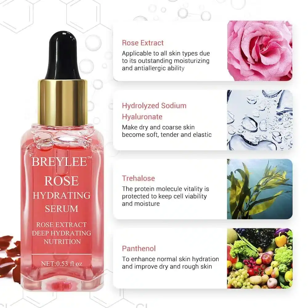 Close-up of the Breylee Rose Nourishing Serum bottle label, highlighting brand details. - thumbnail
