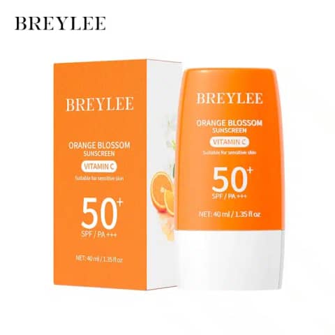 Breylee Vitamin C Sunscreen Brightening Orange Blossom SPF 50+ PA+++ 40ml tube, front view.