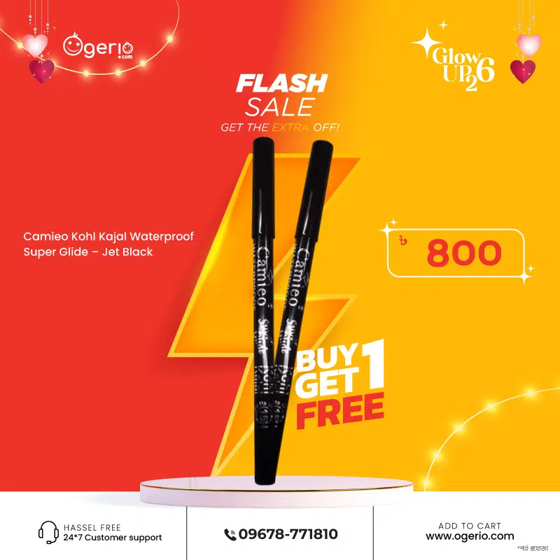 Colormax Camieo Kohl Kajal waterproof super glide in sleek jet black packaging, clearly displayed.