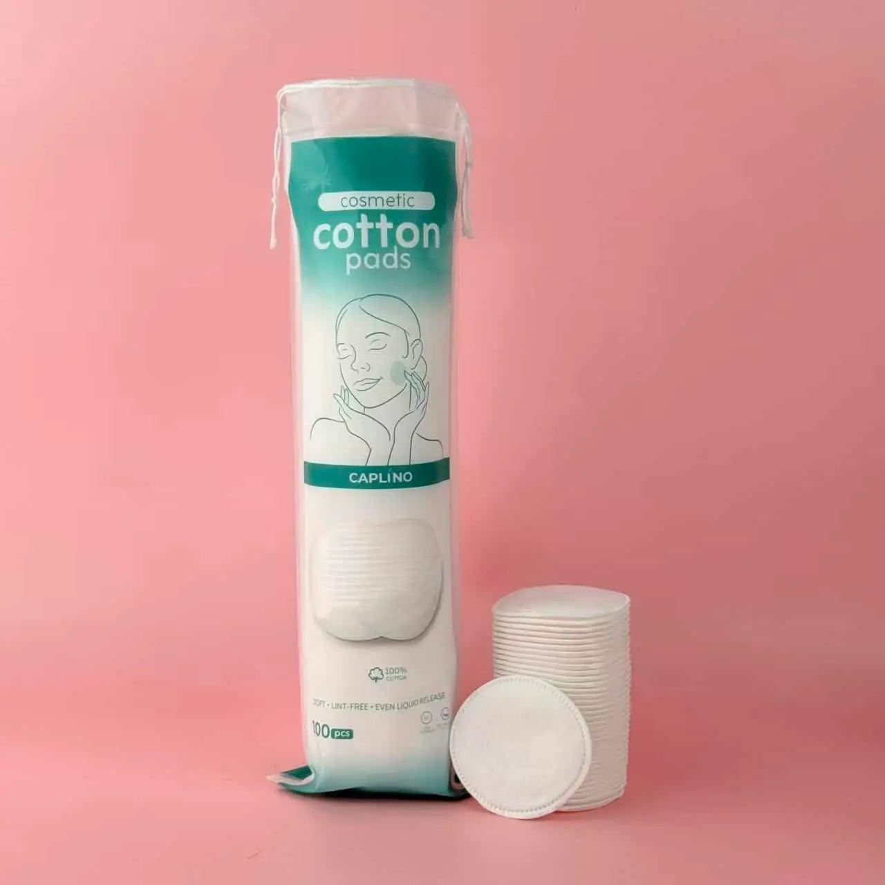 Caplino 100% cotton pad saturated with clear facial cleanser, ready for use. - thumbnail