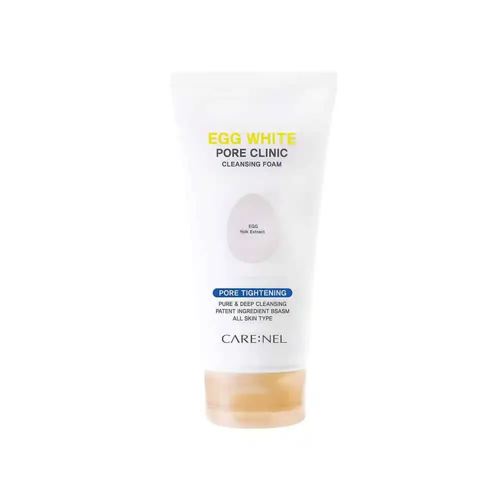 Carenel Egg White Pore Clinic Cleansing Foam 150ml tube, white packaging with orange cap. - thumbnail