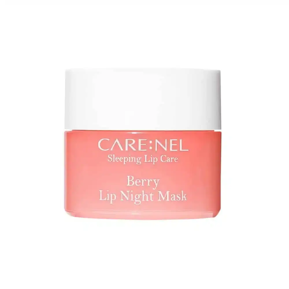 Carenel Lip Night Mask 5g Berry in its light pink round jar with white lid. - thumbnail