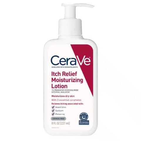 Full Cerave Itch Relief Moisturizing Lotion 237ml in its white and blue pump bottle.