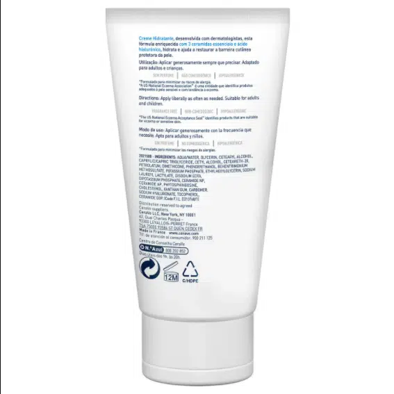 CeraVe Moisturising Cream 50ml white tube with blue cap, lying horizontally, angled view. - thumbnail