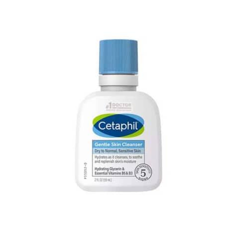 Upright Cetaphil Gentle Skin Cleanser 59ml bottle, white with blue flip-cap, for sensitive skin.