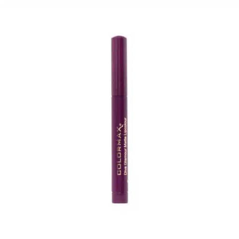 Colormax Diva Glamour Matte Lip Color in sleek black cylindrical packaging, angled right.