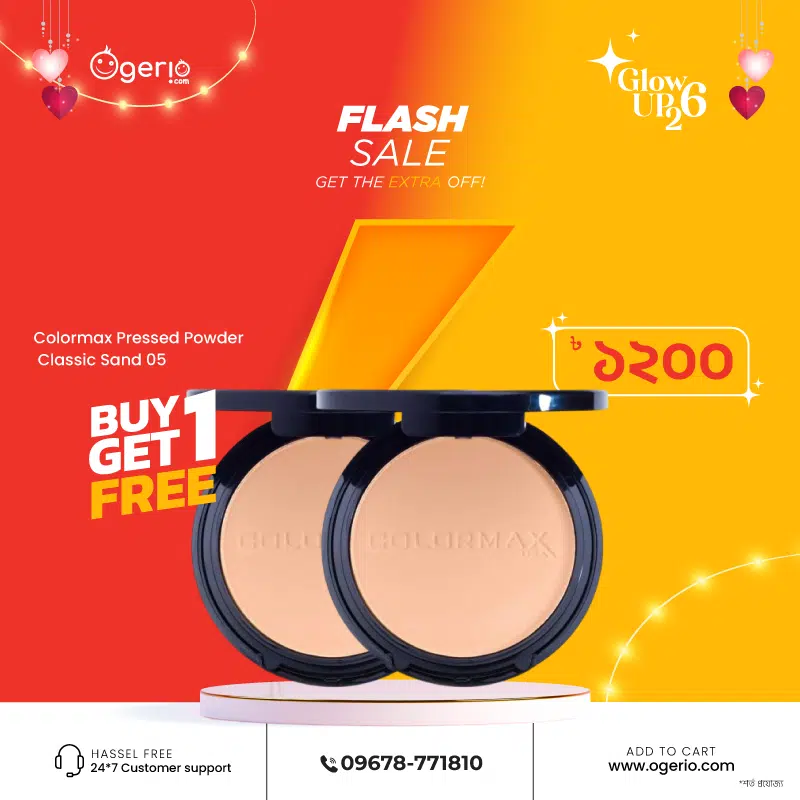 Colormax Pressed Powder Classic Sand 05 in a sleek black compact with golden brand detail.