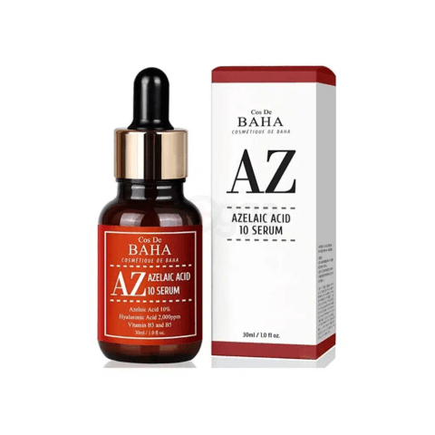 Cos De Baha AZ Azelaic Acid 10 Serum 30ml white carton packaging, clear front view.