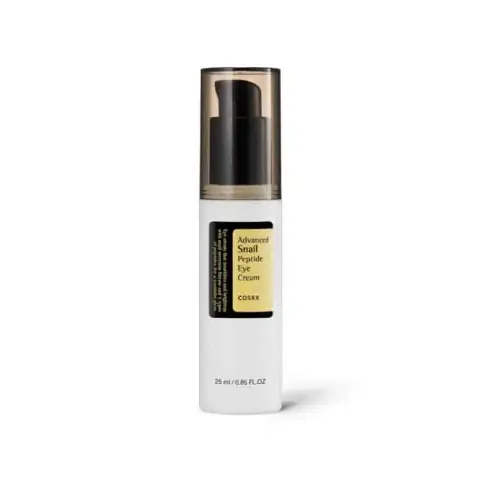 Cosrx Advanced Snail Peptide Eye Cream 25ml, white bottle with silver pump, standing upright.