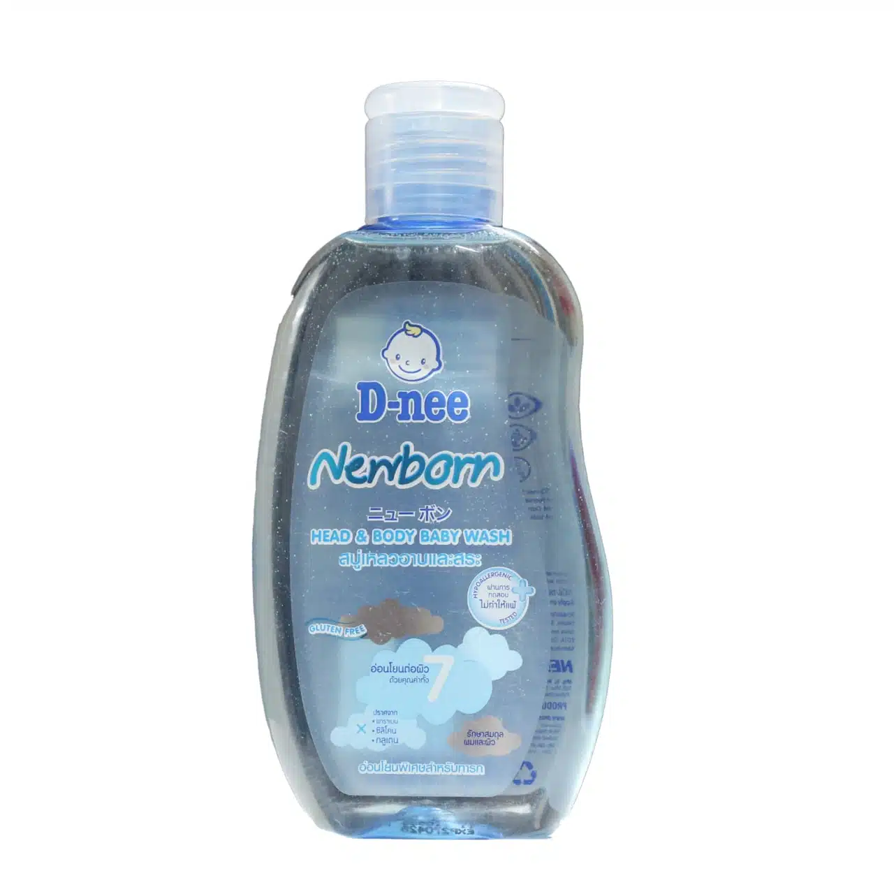 D Nee New Born Shower Gel 200ml, white bottle with light blue label and baby icon. - thumbnail