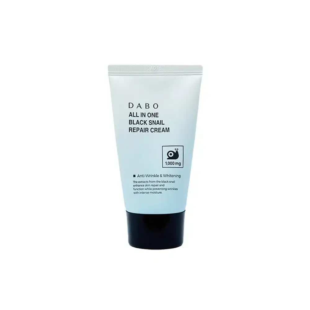 Open Dabo Black Snail Repair Cream jar revealing the white, smooth product texture. - thumbnail