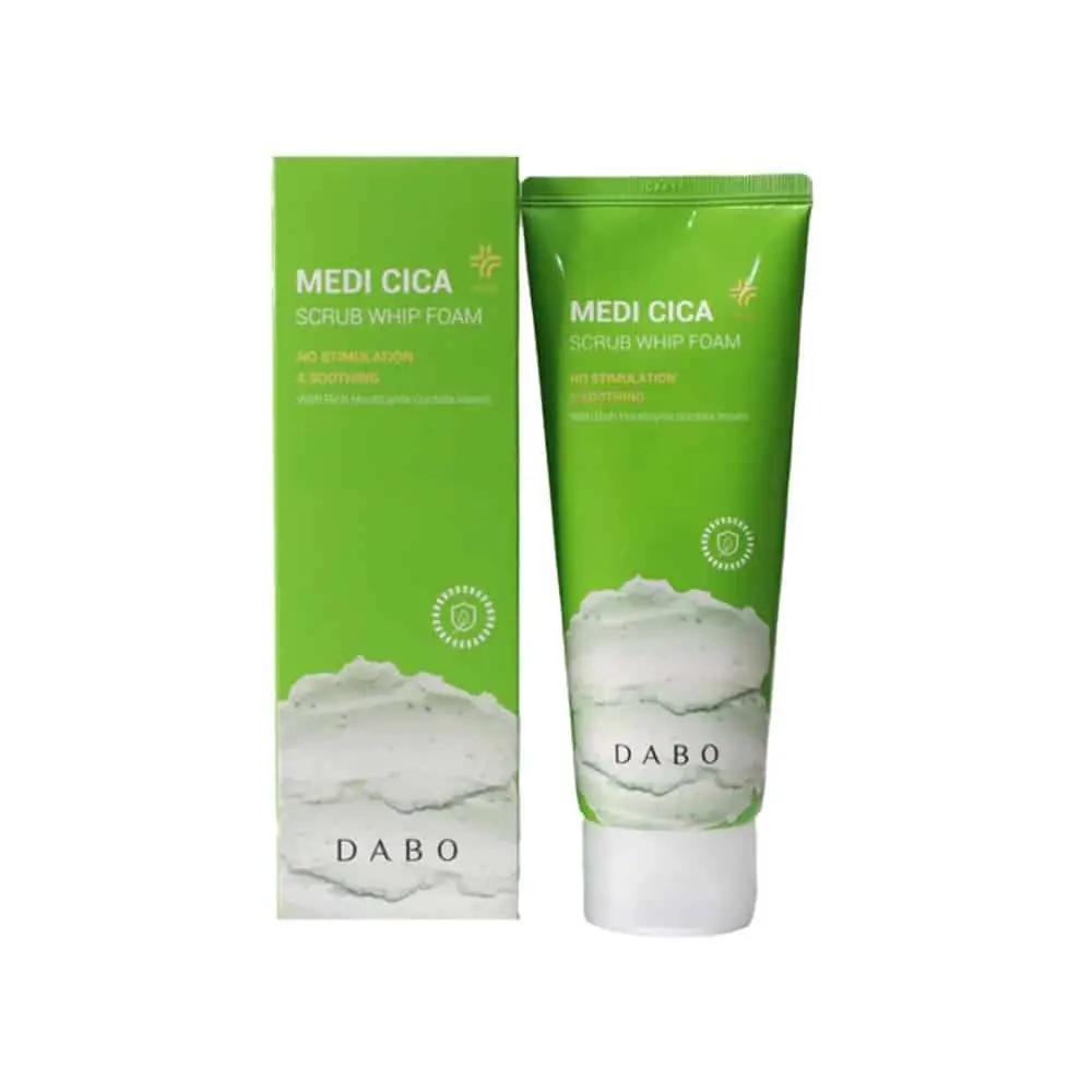 Close-up of Dabo Cica scrub whip foam texture, white creamy consistency with exfoliating beads. - thumbnail