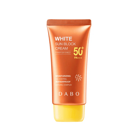 White Dabo sunblock cream tube, SPF50 PA+++, 70ml, with a distinctive blue cap.