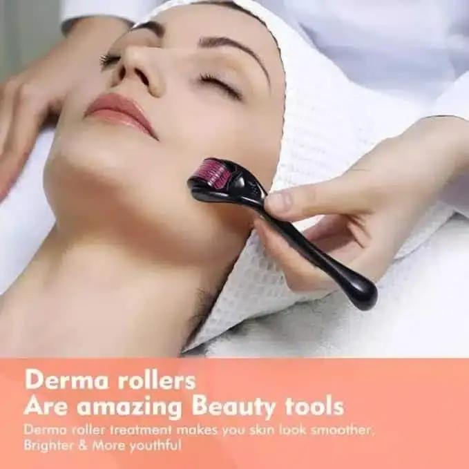 Derma Roller for face and skin care lying at an angle, displaying white handle. - thumbnail