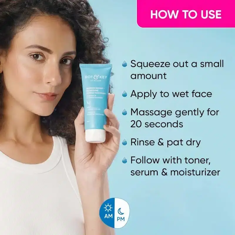 Close-up of Dot & Key Barrier Repair Gentle Hydrating Face Wash 100ml bottle, highlighting white packaging and label. - thumbnail