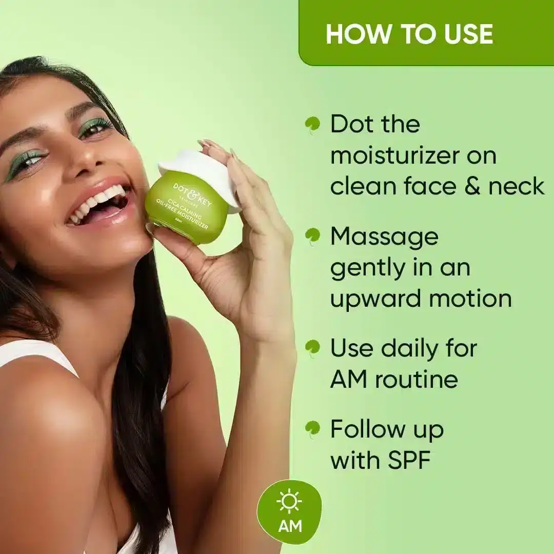 Dot & Key Cica Calming Moisturizer tube next to a pearl-sized white cream swatch. - thumbnail