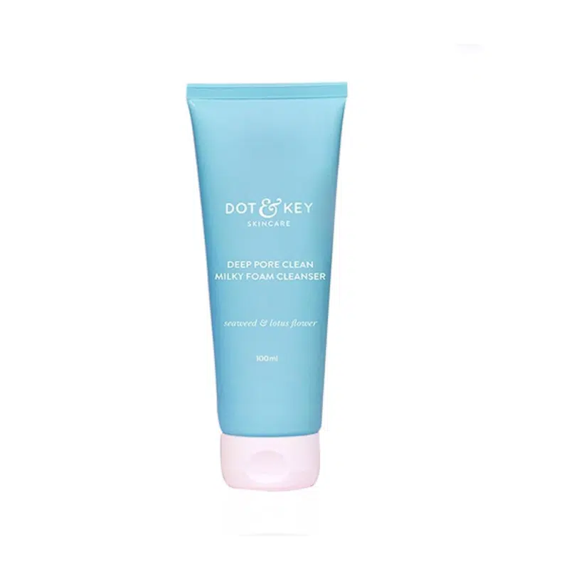 Dot & Key Deep Pore Clean Milky Foam Cleanser 100ml in light blue and white tube packaging. - thumbnail