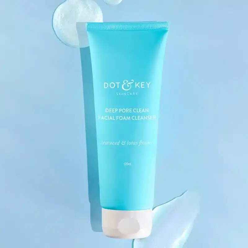 Dot & Key Milky Foam Cleanser 100ml tube with a fresh, creamy white foam swatch. - thumbnail