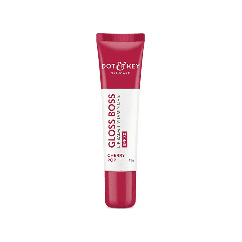 Dot & Key Gloss Boss Lip Balm Cocoa Mint with Vitamin C + E, in a mint green tube.