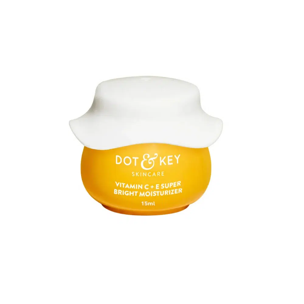 Dot & Key Vitamin C+E Super Bright Moisturizer 15ml in an amber glass jar, front view.